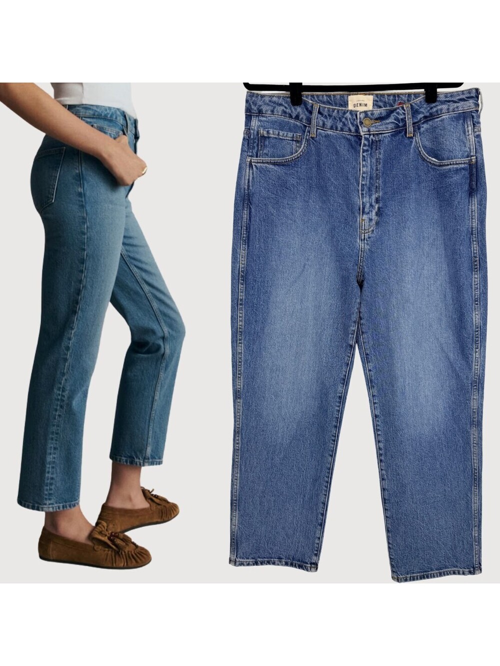 Sézane Iconique High Rise Straight Leg Jeans Blue 46 US 14